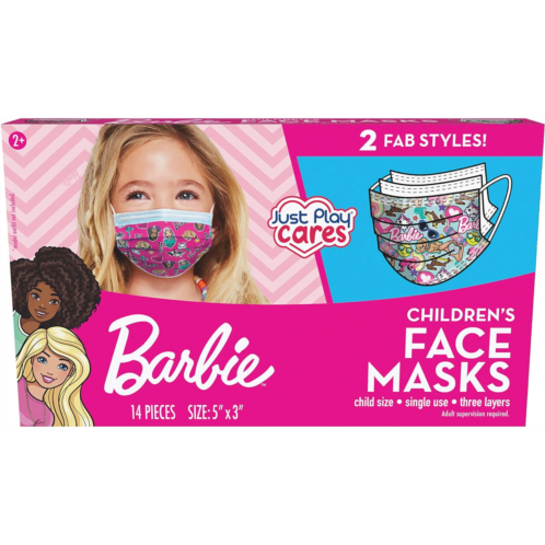 Childrens Single Use Face Mask, Barbie, 14 count, small, Ages 2 - 7, Kids Toys for Ages 2 Up by Just Play