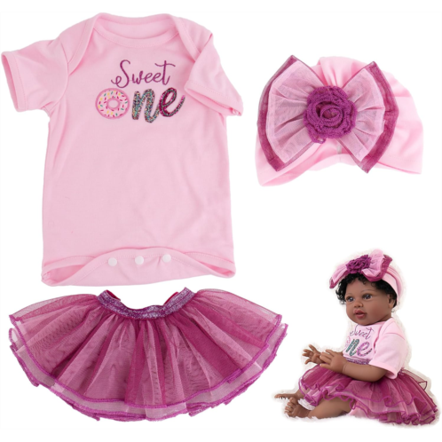Aorikiz Reborn Baby Dolls Clothes, Baby Doll Clothes Outfit for 22- 24 Reborn Doll, Newborn Baby Doll Clothes Pink 3 Pieces Set