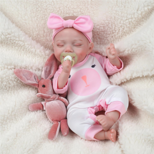 JIZHI Reborn Baby Dolls - 12-Inch Soft Body Realistic-Newborn Baby Doll Full Vinyl Body Poseable Real Life Baby Dolls Sleeping Girl with Toy Accessories Gift Set for Kids Age 3+