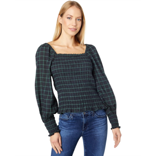 Madewell Lucie Bubble-Sleeve Smocked Top in Plaid