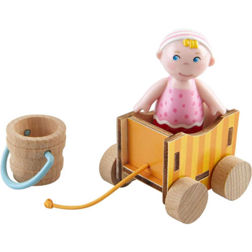 HABA Little Friends Baby Nora - 2.5 Dollhouse Toy Figure with Wagon and Pail