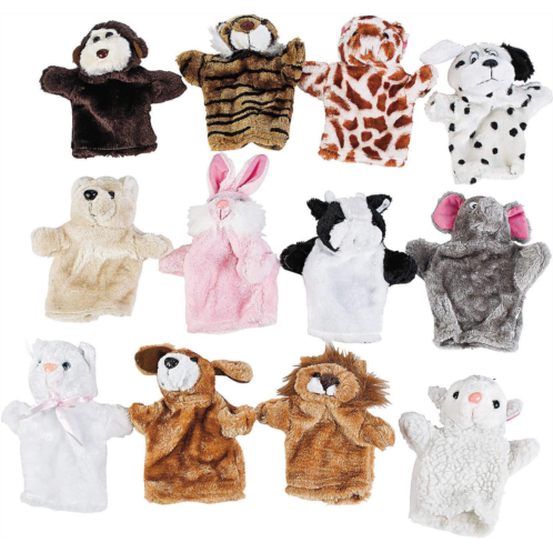 Fun Express Plush Animal Hand Puppets for Kids (12 Pieces) Zoo and Farm Assortment
