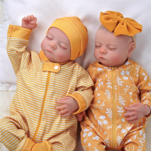 ADFO Lifelike Reborn Baby Dolls Twins, 20 inch Realistic Newborn Real Life Baby Boy Girl Dolls Soft Vinyl Baby Dolls with Clothes and Toy Gift for Kids Age 3+