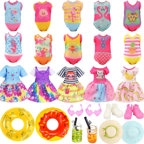Miunana 5.3 inch Doll Clothes and Accessories 6 Beach Swimsuits 3 Dresses with 2 Swimming Rings 2 Drinks 2 Hats 2 Glasses 2 Shoes for 5.3 Inch Doll