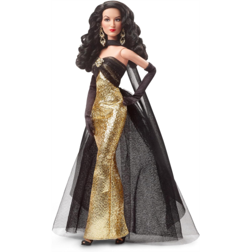 Barbie Tribute Collection Doll, Maria Felix in Elegant Glimmering Gold & Black Gown with Ornate Jewelry & Doll Stand