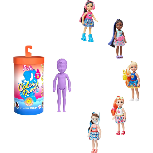 Barbie Color Reveal Chelsea Doll with 6 Surprises: Water Reveals Dolls Look & Creates Color Change on Hair; 4 Mystery Bags Contain a Surprise Detachable Ponytail, Skirt, Shoes & A