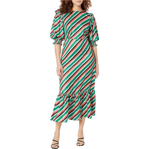 LITTLE MISTRESS Stripe Satin Peplum Midi Dress