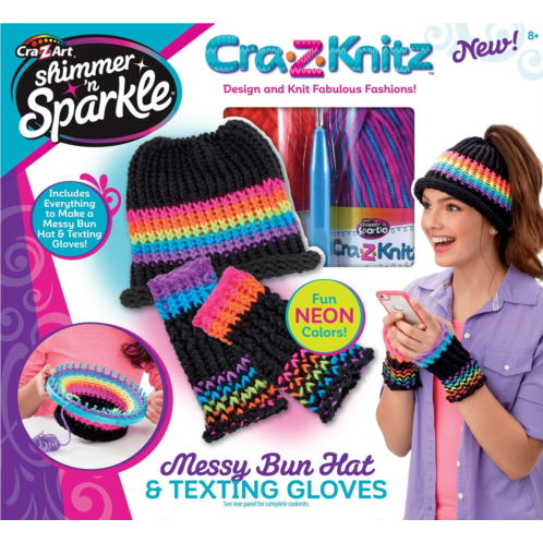 Cra-Z-Art CRA-Z-Knitz Messy Bun Hat & Texting Gloves Knitz Hat & Gloves