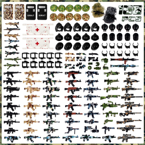 ZYLEGEN WW2 Weapons Pack Building Block Toys,Military Toy Mercenary Soldiers Figures Army SWAT Team Guns Set Battle EOD Playset,Compatible with Mini Figure Brick for Boys 5-12(166P