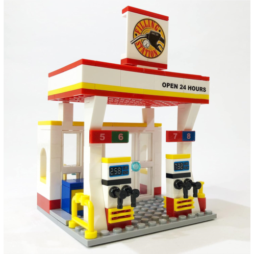 Brick Loot Exclusive Mini City Gas Fuel Station - Custom Designed 146 Piece Model - Compatible with Lego and Other Major Brick Brands