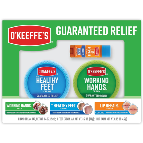 OKeeffes Giftbox Including Cooling Relief Lip Repair Stick, Working Hands Jar and Healthy Feet Jar