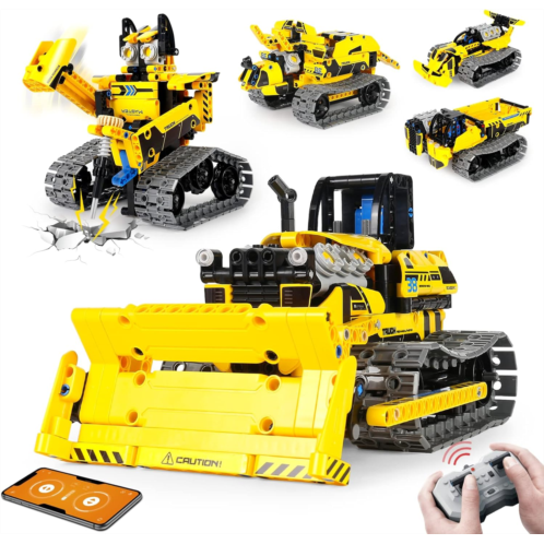 LECPOP Building Sets for Kids, 5 in 1 Erector Sets for Boys Age 8-12, STEM Projects Construction Toys with Bulldozer/Robot/Dump Trucks Engineering Toys, for Boys & Girls