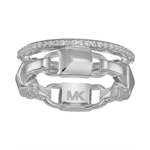 Michael Kors Precious Metal-Plated Sterling Silver Mercer Link Pave Halo Ring