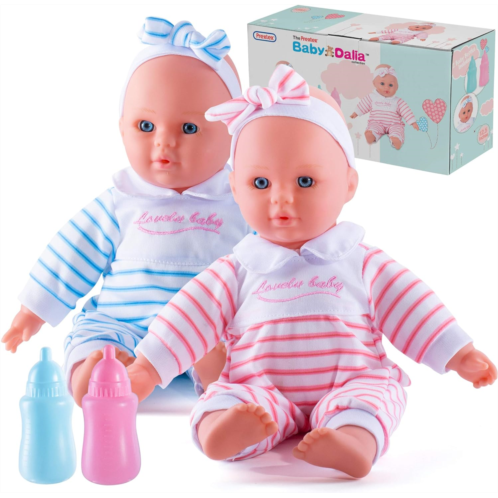 PREXTEX Baby Twin Dolls Set - 12-Inch Boy and Girl Soft Twin Baby Dolls Set with Pink and Blue Toy Bottle - Best Gift for Toddlers and Girls