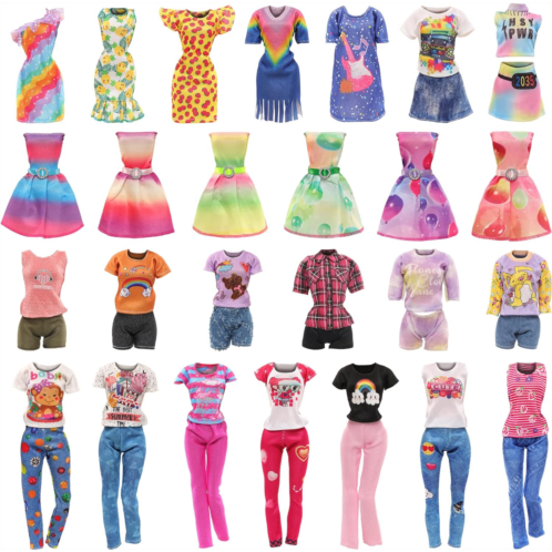 BARWA 10 Sets Doll Clothes Including 5 Fashion Floral Dresses 5 Sets Casual Outfits Tops and Trousers, Shorts for 11.5 inch Girl Dolls…