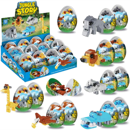 Liberty Imports Wild Safari Toys - 12 Surprise Animal Eggs Standard Size Building Blocks STEM Toys - Educational Kids 3D Puzzle Party Favors