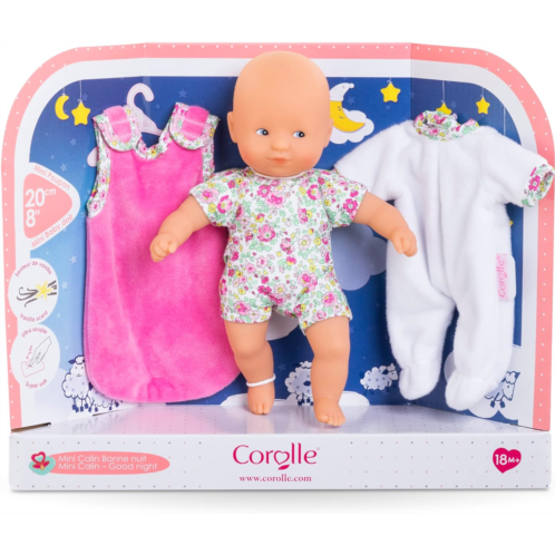Corolle Mini Calin Good Night Blossom Garden - 8 Soft Baby Doll and Outfit Set Includes Pajamas and Bag Sleeper, Vanilla-Scented, for Kids 18 Months and up