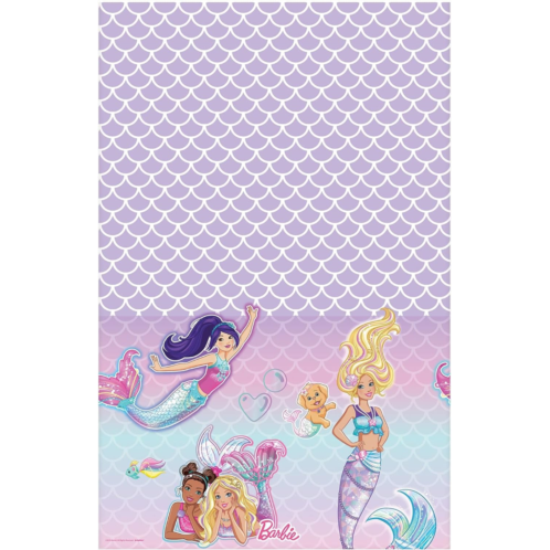 amscan Barbie Mermaid Plastic Table Cover - 54 x 96 - Multicolor - 1 Pc.