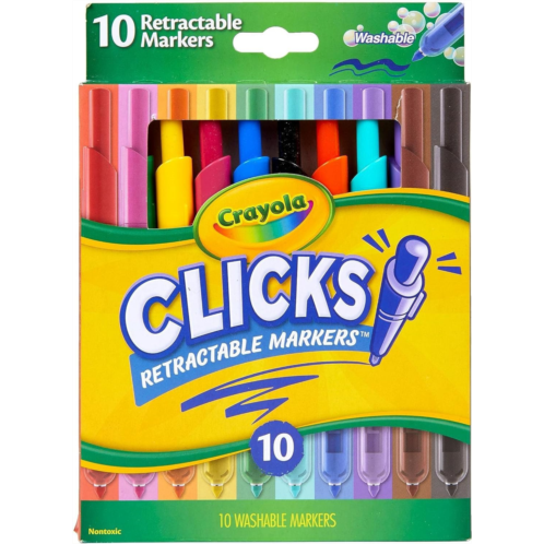 Crayola Clicks Washable Markers with Retractable Tips, School Supplies, Art Markers, 10 Count.