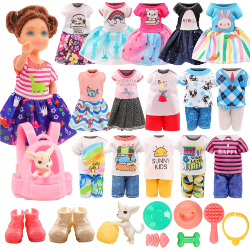 Miunana 5.3 Inch Girl Doll Clothes and Pets 18 PCS Backpack Girl Doll Dress and Accessories 4-6 Inch Girl Doll Dress and Shoes Dollhouse Furniture for Chelsea 5 Inch Girl Doll Top