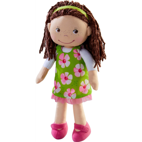 HABA Coco 12 Soft Doll with Brown Hair, Embroidered Face, Removable Green Dress and Matching Headband - Machine Washable for Ages 18 Months +