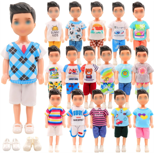 Miunana 12 PCS 5.3 Inch Boy Doll Clothes for 6 Inch Boy Doll Top and Pants Handmade Casual Wear 10 Sets Fashion Outfit for 4-6 Inch Mini Boy Doll Clothes and Accessories with 2 Pai