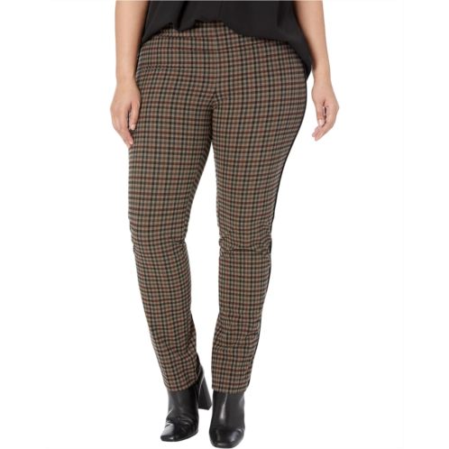 Lisette L Montreal Emery Plaid Slim Ankle Pants with Leather Piping