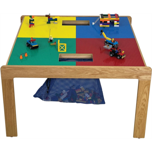 Fun Builder Table-Compatible with Lego Brand Blocks-with Mesh Net-Made in The USA-Heavy Duty Series with Solid Hardwood Frame and Legs-32 x 32 Preassembled- Ages 5 and Older