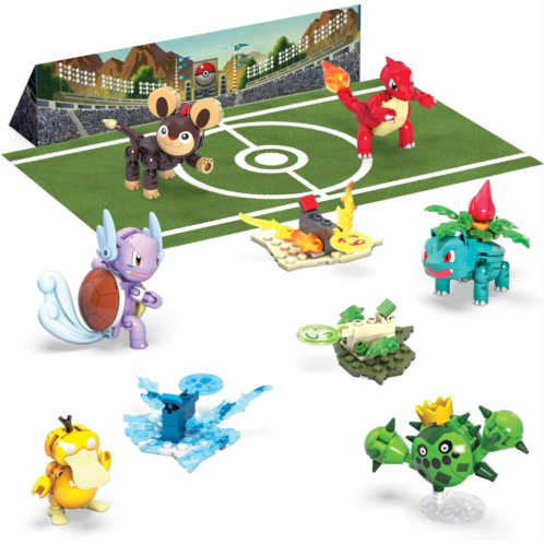 Mattel MEGA Pokemon Action Figure Building Toys Set for Kids, Trainer Team Challenge with 450 Pieces, 6 Poseable Characters and Accessories