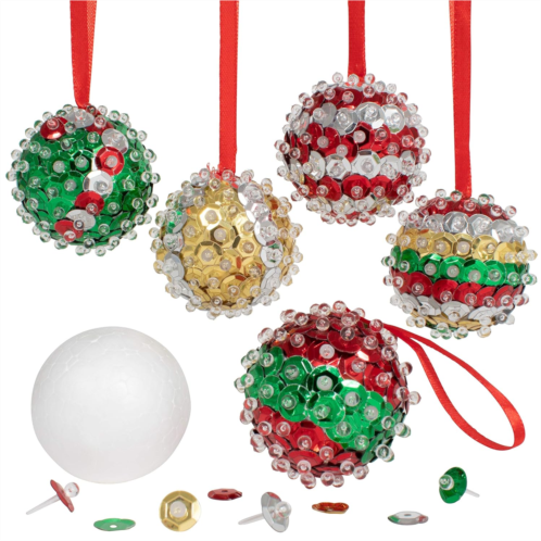 READY 2 LEARN- Create Your Own Sequin Ornaments - Set of 6 - Christmas Crafts for Kids - Christmas Tree Decorations - All Materials Included, Green,Red,Silver