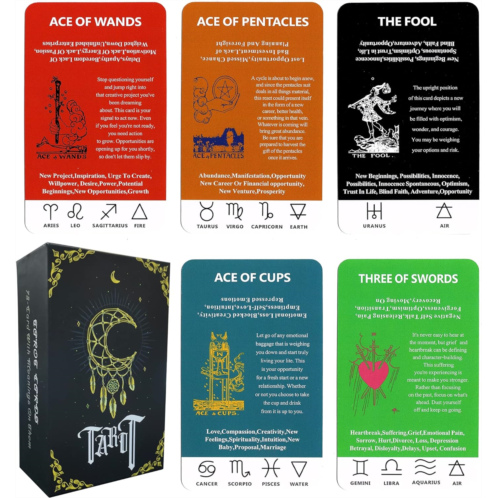 GZXINKE Tarot Cards for Beginners, Tarot Cards with Guide Book, Tarot Cards with Meanings On Them, 78 Tarot Deck Set