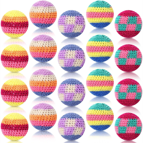 Hiboom 20 Pcs Multicolored Crochet Knitted Juggling Balls Assorted Geometric Patterns Juggling Bean Bags Funny Footbags Kick Sack Toys for Indoor Outdoor Adults