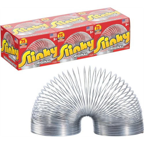 Just Play The Original Slinky Walking Spring Toy, 3-Pack Metal Slinky, Fidget Toys, Party Favors and Gifts, Kids Toys for Ages 5 Up, Amazon Exclusive