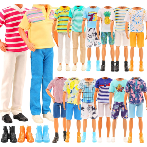 Miunana Lot 12 Items Doll Clothes for Boy Doll Include Random 4 PCS Casual Wear + 5 PCS Dolls Pants +3 Pairs of Shoes