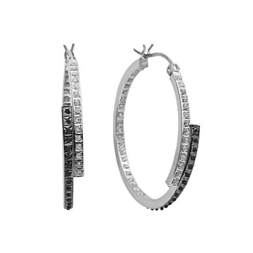 Diamond Mystique Platinum Over Silver Inside-Out Bypass Hoop Earrings
