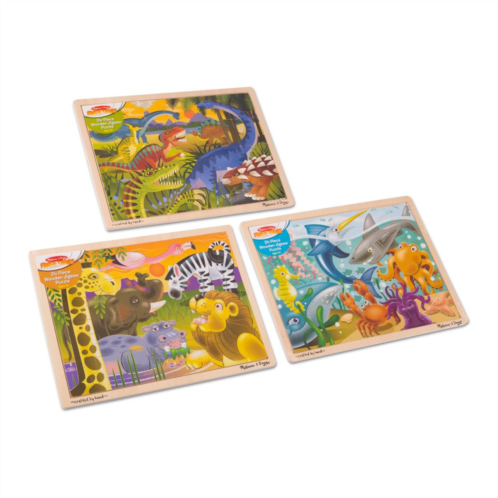 Melissa & Doug 24-Piece Wooden Jigsaw Puzzle 3-Pack - Dinosaur, Safari and Ocean