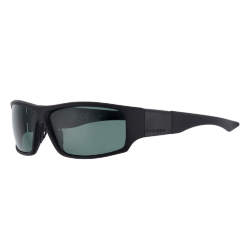 Mens Dockers Wrap Rubberized Black Polarized Sunglasses