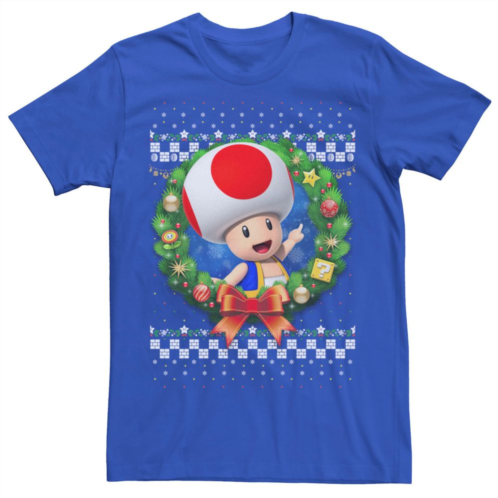 Mens Nintendo Super Mario 3D Toad Christmas Wreath Graphic Tee