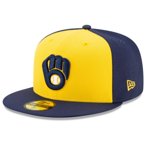 Mens New Era Navy/Yellow Milwaukee Brewers Alternate Authentic Collection On-Field 59FIFTY Fitted Hat