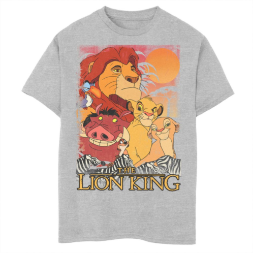 Disneys The Lion King Boys 8-20 Happy Group Shot Sunset Vintage Poster Graphic Tee