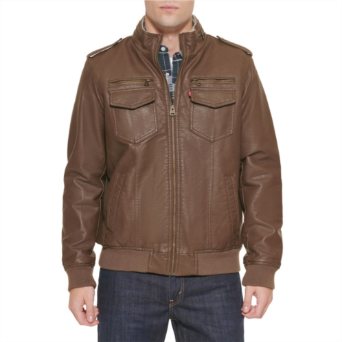 Mens Levis Faux-Leather Sherpa-Lined Aviator Bomber Jacket