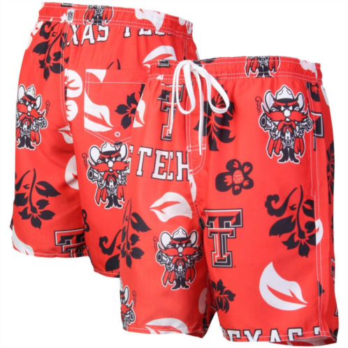 Unbranded Mens Wes & Willy Red Texas Tech Red Raiders Floral Volley Logo Swim Trunks