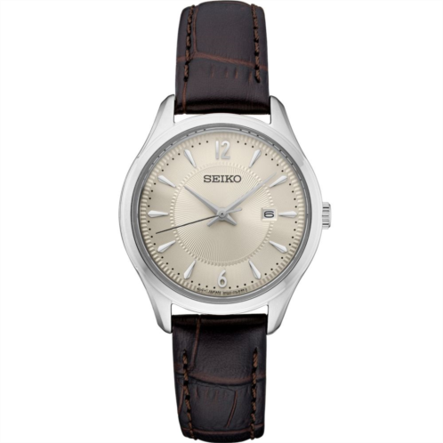 Seiko Womens Essentials Cream Dial Brown Leather Strap Watch - SUR427