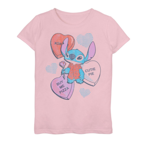 Girls 7-16 Disney Lilo & Stitch Valentines Day Stitch Candy Hearts Graphic Tee