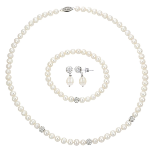 PearLustre by Imperial Freshwater Cultured Pearl & Crystal Bead Necklace, Bracelet & Earring Set