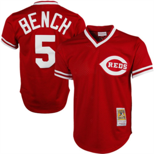 Mens Mitchell & Ness Johnny Bench Red Cincinnati Reds 1983 Authentic Cooperstown Collection Mesh Batting Practice Jersey
