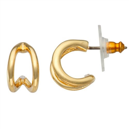 Nine West Gold Tone Small Double C-Hoop Earrings