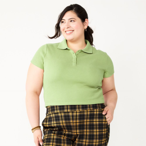 Juniors Plus Size SO Ribbed Cropped Polo