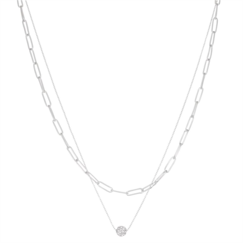 Nine West Silver Tone 2 Two Pave Ball Necklace