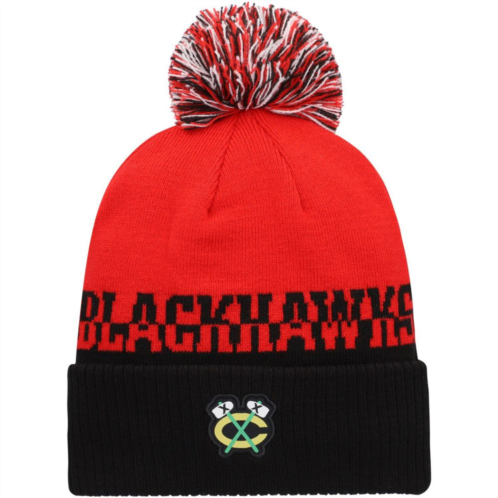 Mens adidas Red/Black Chicago Blackhawks COLD.RDY Cuffed Knit Hat with Pom